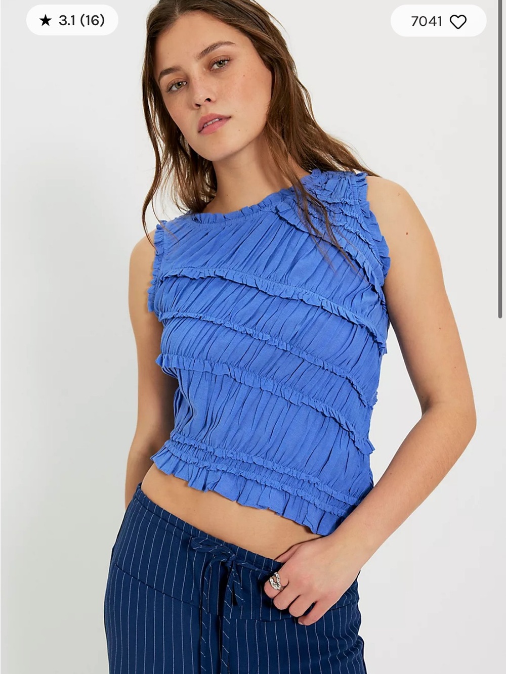 Free People Electric Blue Ruffled Cropped Tank
